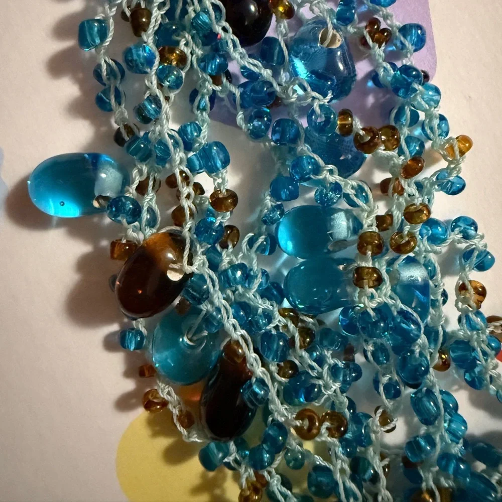 Blue Glass Beaded Multi-Strand Adjustable Necklace